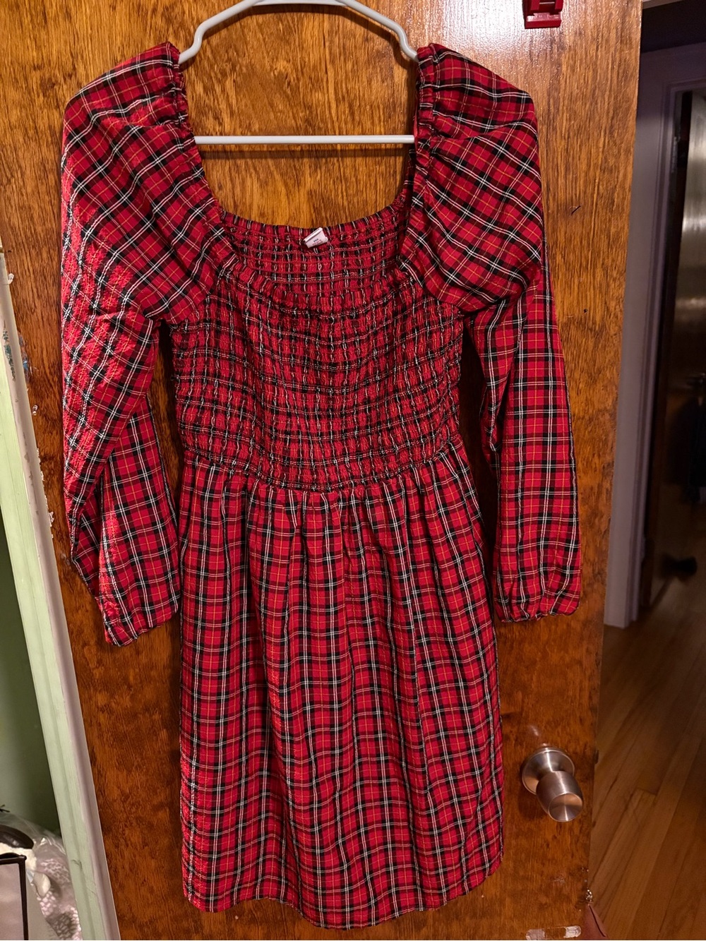 Old Navy Red Plaid Smocked Mini Dress